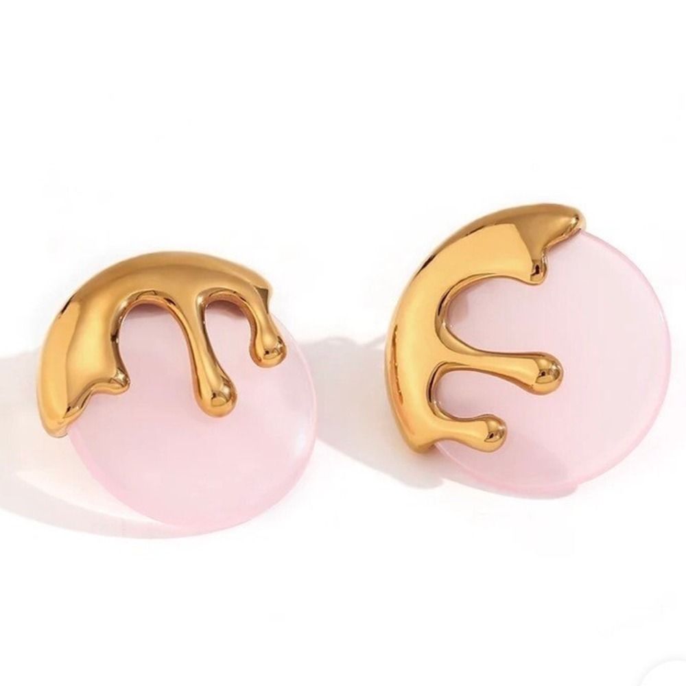 18K Gold Plated Stainless‎ Steel Pink Circle Gold Drip Stud Earrings